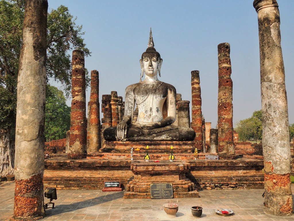 buddha set in temples at sukhothai, thailand